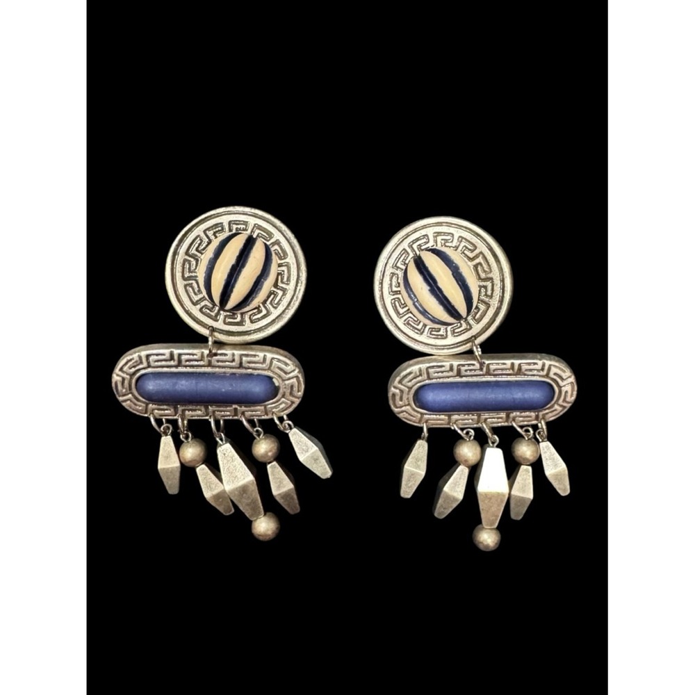 Artizen Silver-Tone Bohemian Blue Dangle Statement Earrings Tribal Jewelry